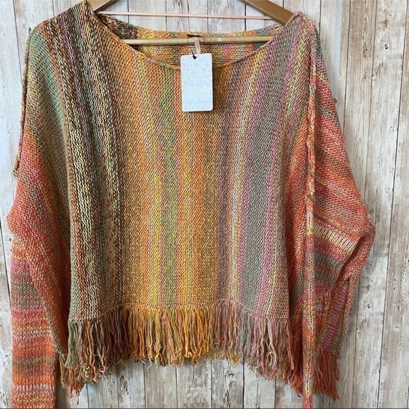 Free People Radiate Striped Pullover Fringed Confetti Combo Sweater Size XS Wmn - Picture 6 of 11